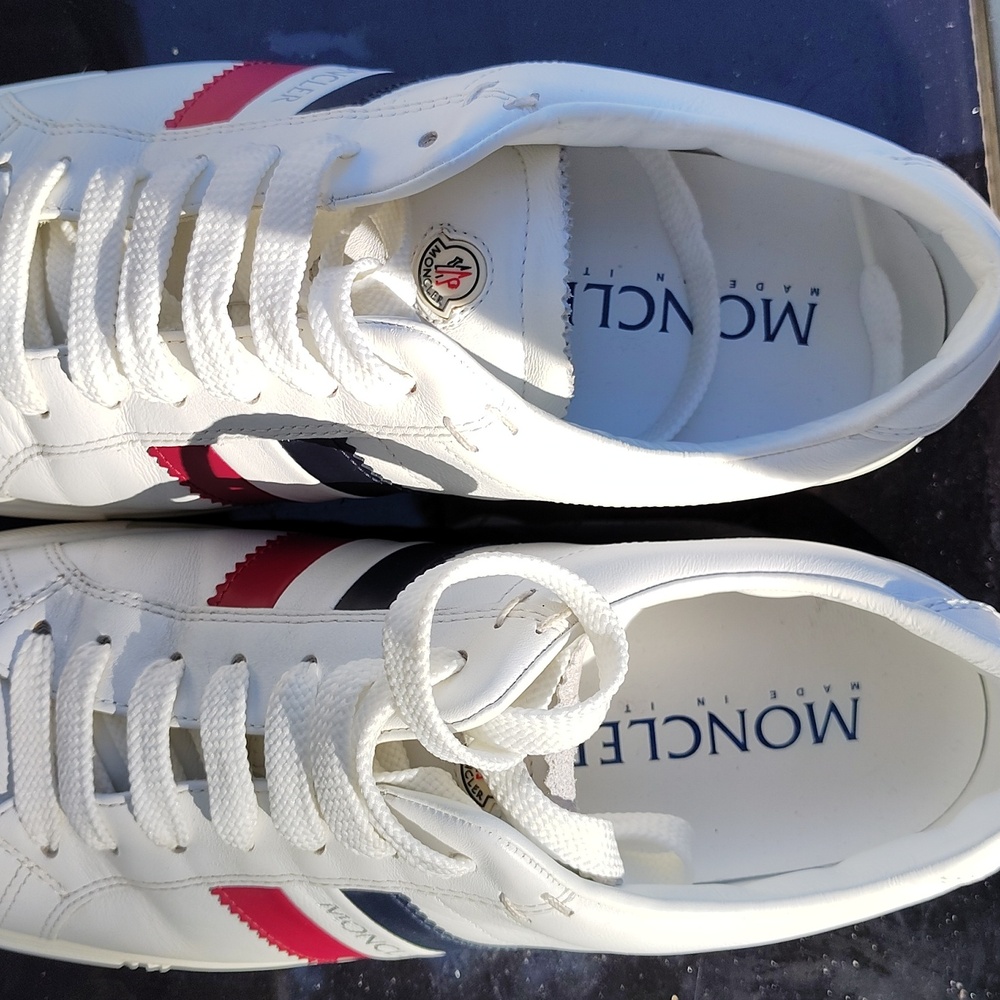 Moncler White Sneakers with Red and Blue Stripes - Picture 3 of 5